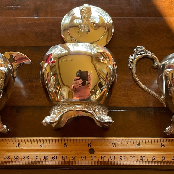 Sugar Bowl, Creamer Bowl, & Sugar Cube bowl Eton Silverplated - Picture 4 of 10